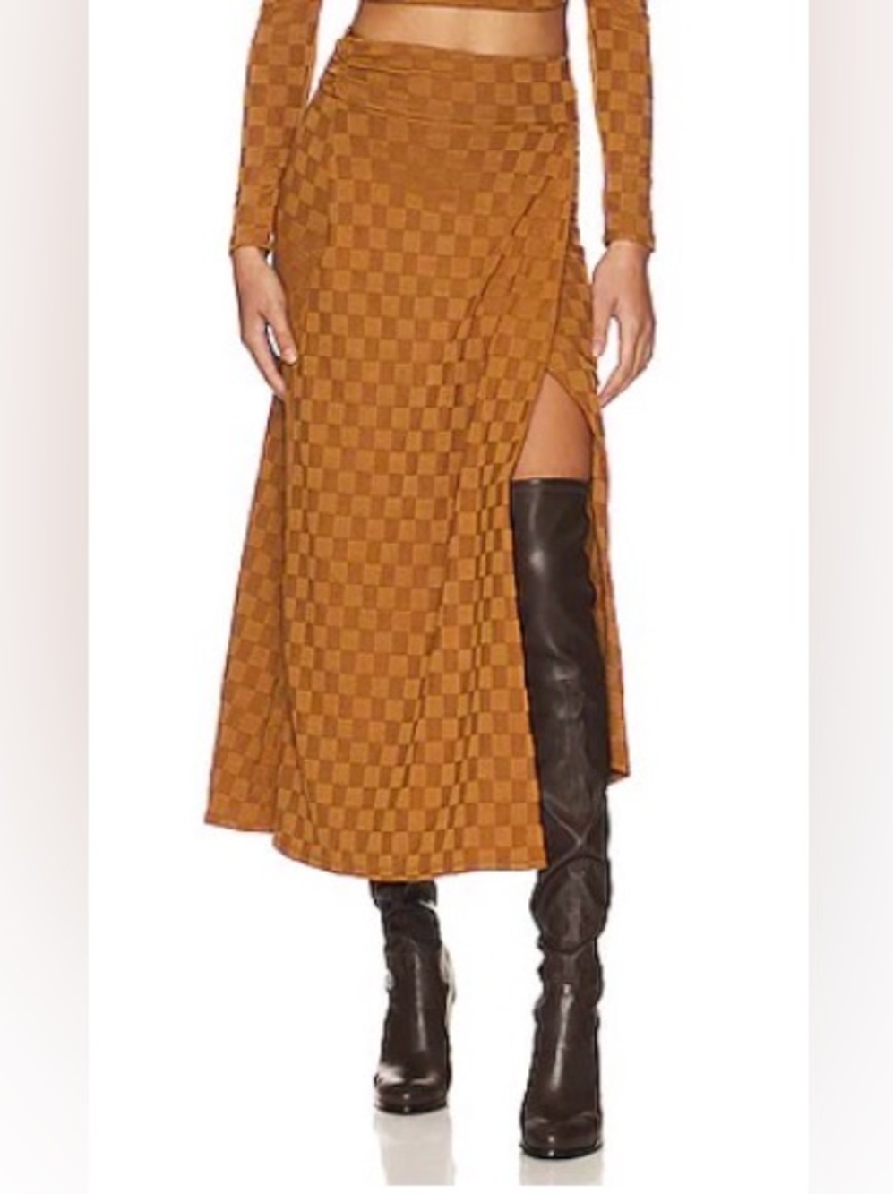 ✨NWOT House Of Harlow 1960 X REVOLVE Hailes Midi Skirt in Golden Brown XS✨